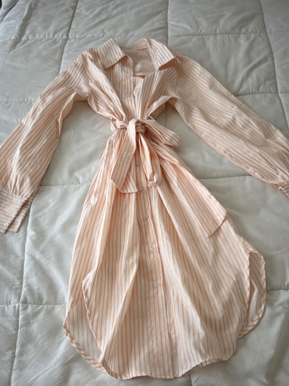 Peach & White Stripe Tie Dress | XS